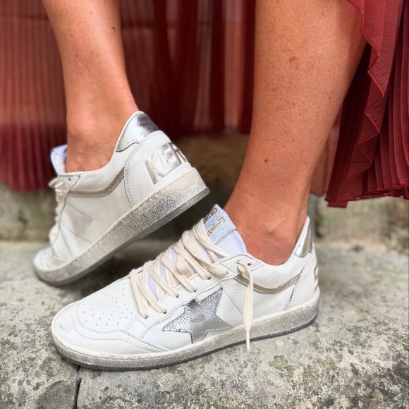 Golden Goose Ball Star Sneaker White Leather/Silver/Gold sz 37 New in Box - Picture 1 of 12